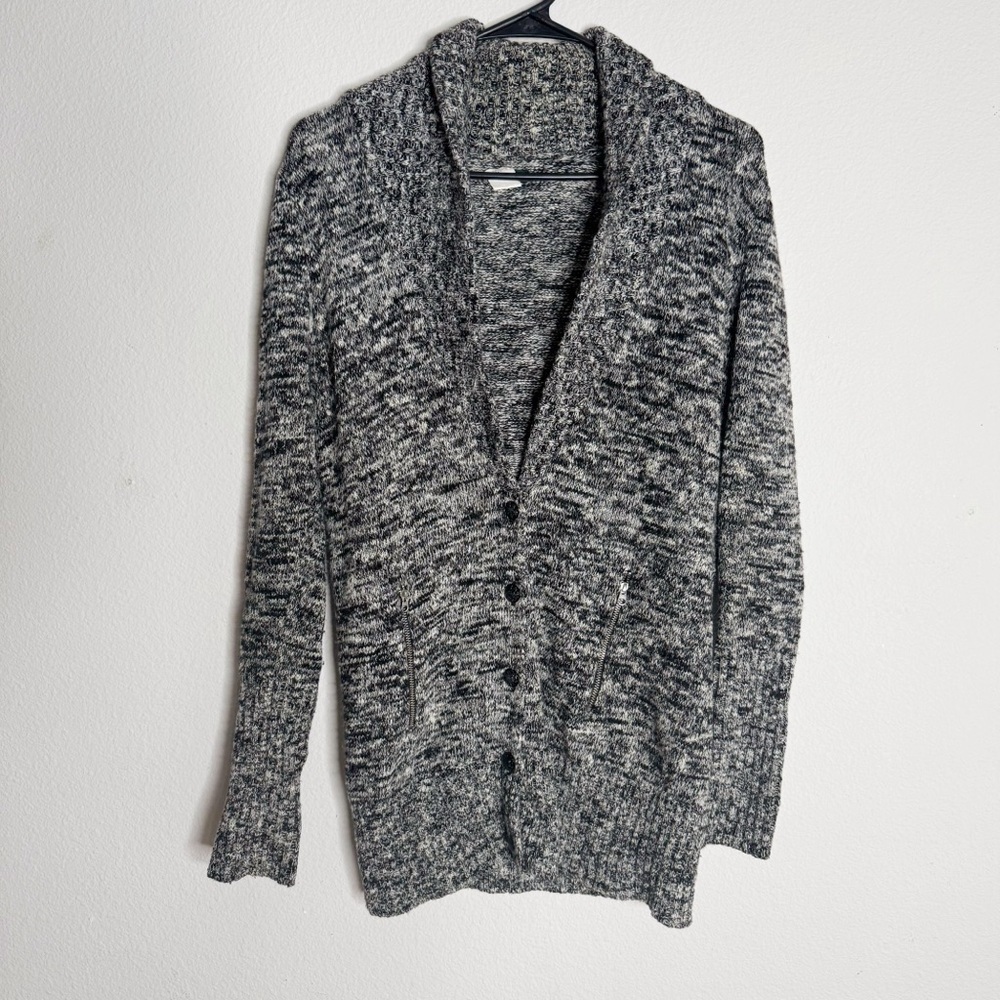 J. Crew wool gray marled button front cardigan with zip pockets size medium